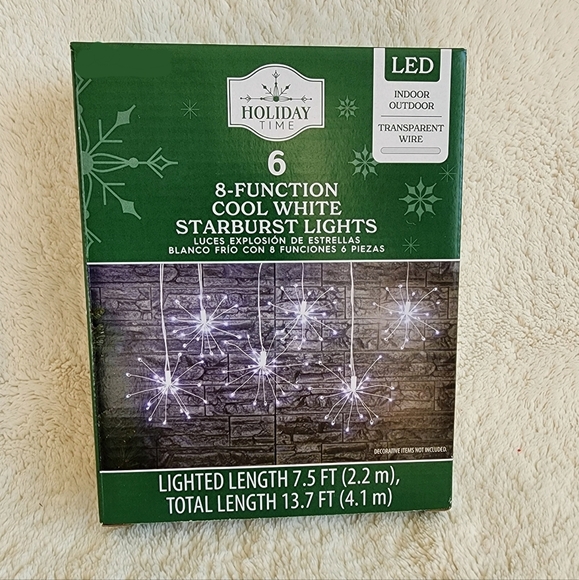 Holiday Time 6-Count Cool White LED Starburst Light Set, with 8 functions, 13.7f - Picture 1 of 5